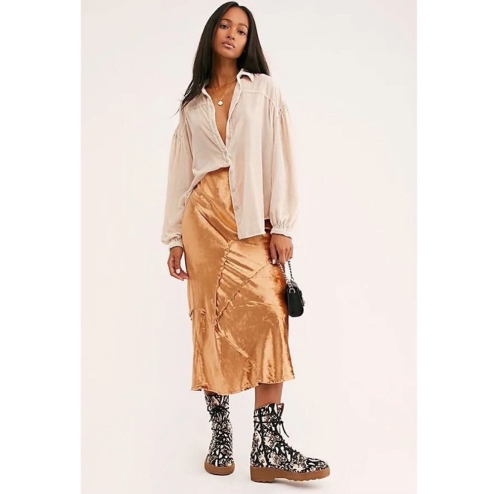 Free People Seriously Swagger Gold Velvet Skirt